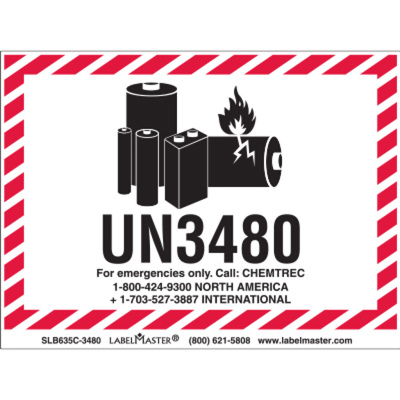 CHEMTREC UN3480 Lithium Battery Handling Marking, 100mm x 70mm, PVC-Free Film