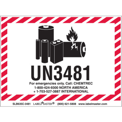 CHEMTREC UN3481 Lithium Battery Handling Marking, 100mm x 70mm, PVC-Free Film