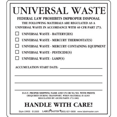 Universal Waste Label, PVC-Free Film Stock