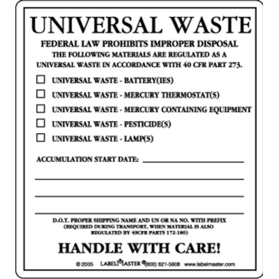 Universal Waste Label, PVC-Free Film Personalized