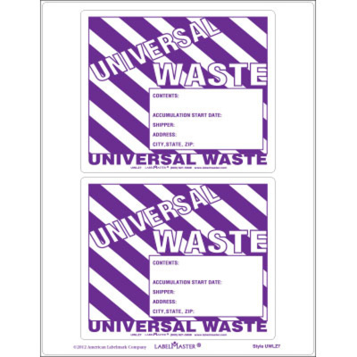 Universal Waste Label, Unruled, Laser Paper, 2 Labels per Sheet