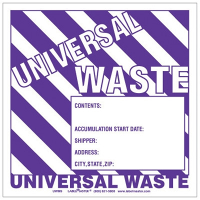 Universal Waste Label w/Generator Info, Unruled, Stock Paper