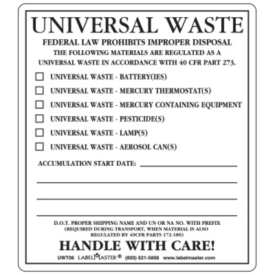 Universal Waste Label, PVC-Free Film, 4" x 4.5" Roll of 100