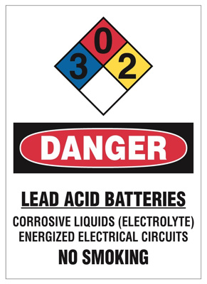Verizon Danger Lead-Acid Batteries Sign w/  NFPA Diamond (Ratings, 3,0,2) 14" x 10" Permanent Adhesive Dura-Vinyl