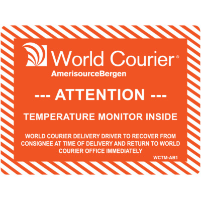 World Courier Temp. Monitor Label 3” x 4” Semi-Gloss Paper, Roll of 500
