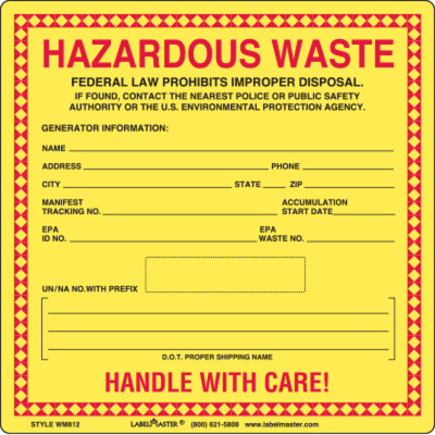 Standard Waste Label for 12mm UN/NA, Stock, PVC-Free Film, 6" x 6", Pack of 100