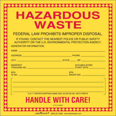 Standard Waste Label, Stock Paper, 6" x 6", Pack of 100