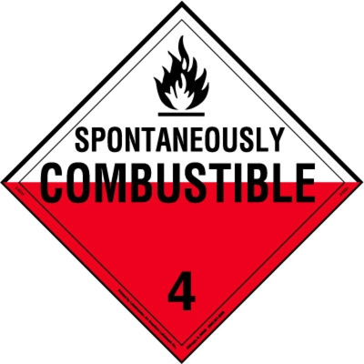 Spontaneously Combustible Placard, Worded, Removable Vinyl, Pack of 25