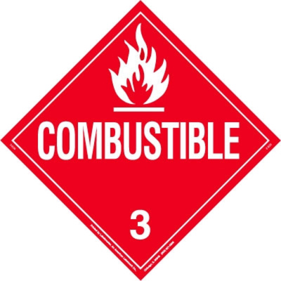 Combustible Liquid Placard, Worded, Removable Vinyl, Pack of 25