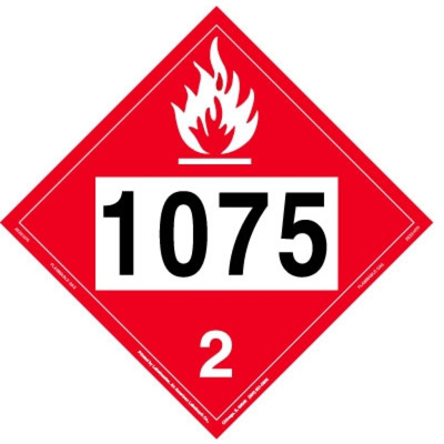 Flammable Gas Placard, UN 1075, Removable Vinyl, Pack of 25
