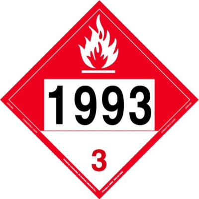 Combustible Liquid Placard, NA 1993, Removable Vinyl, Pack of 25