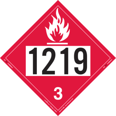 Flammable Liquid Placard, UN 1219, Tagboard, Pack of 25