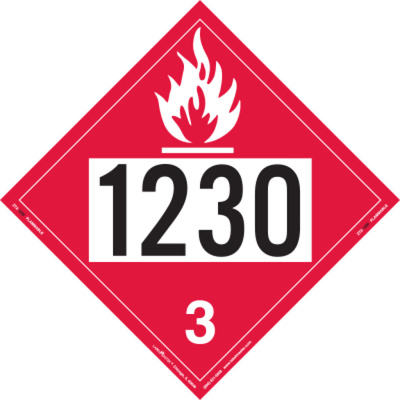 Flammable Liquid Placard, UN 1230, Tagboard, Pack of 25