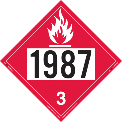 Flammable Liquid Placard, UN 1987, Tagboard, Pack of 25